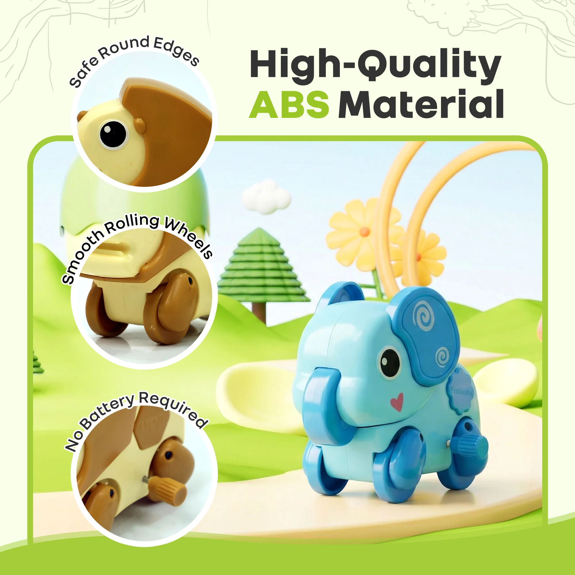 Orapple Safari - Set of 4 Windup Animal Toys for Babies (Panda, Lion, Elephant, Deer) - Image 2