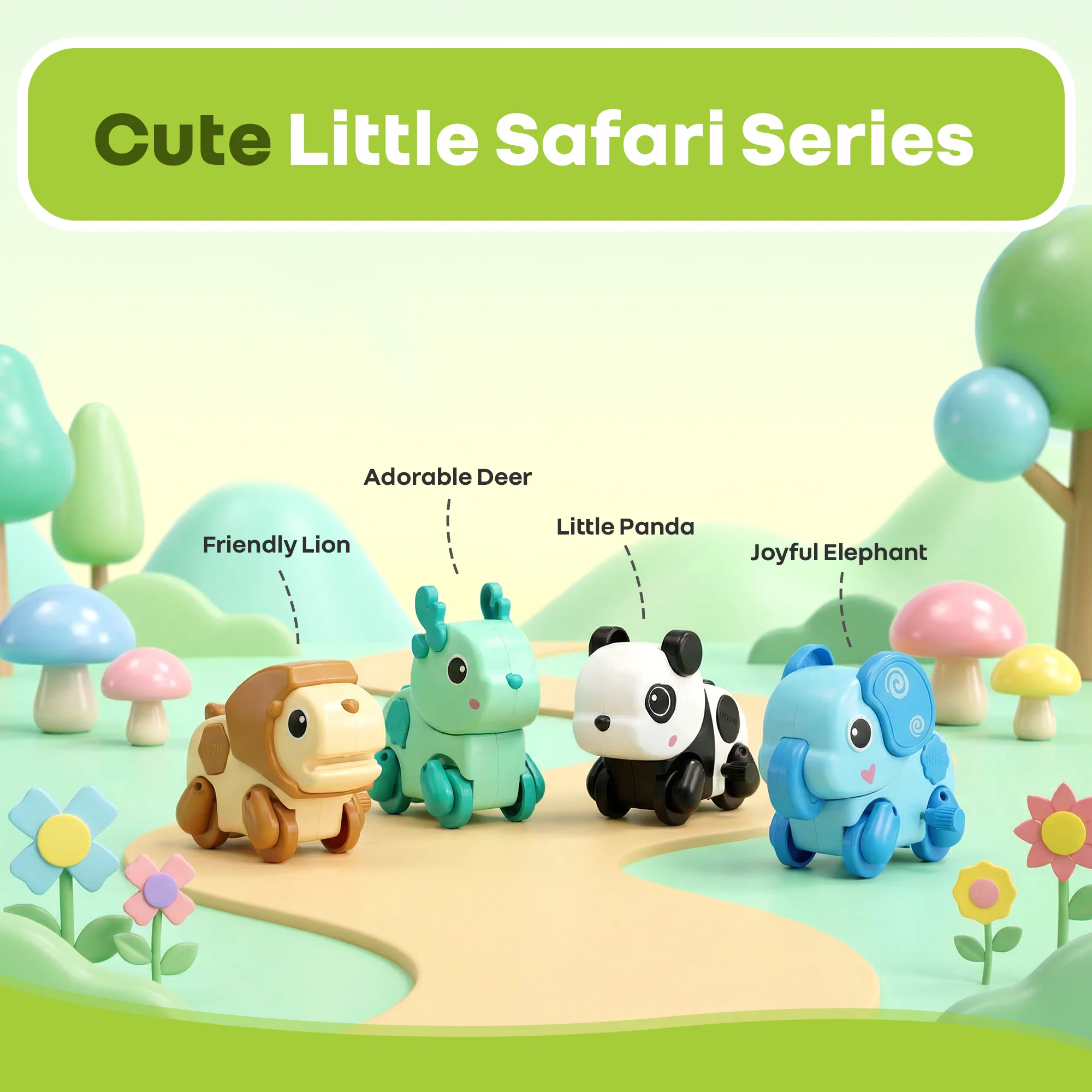 Orapple Safari - Set of 4 Windup Animal Toys for Babies (Panda, Lion, Elephant, Deer) - Image 5