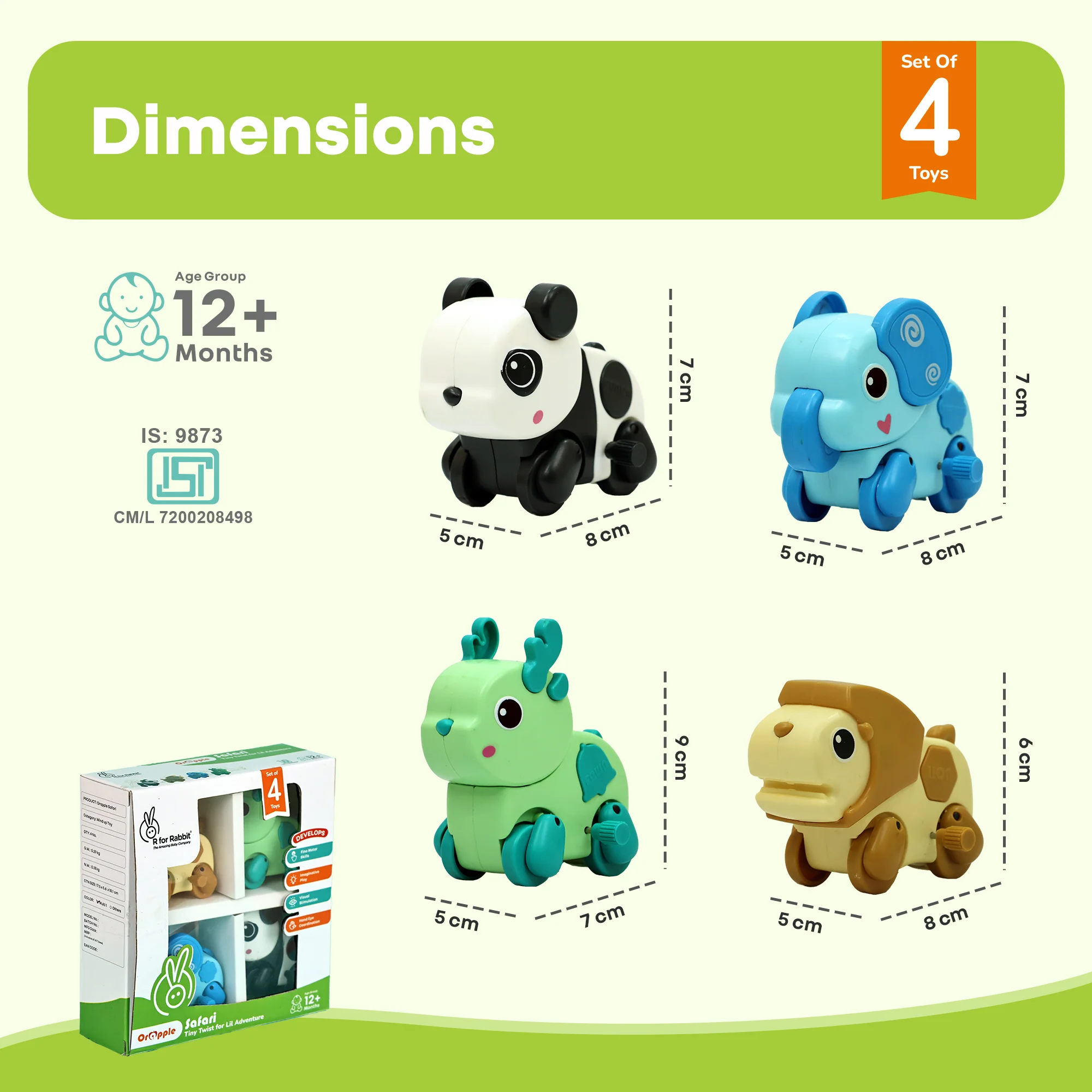 Orapple Safari - Set of 4 Windup Animal Toys for Babies (Panda, Lion, Elephant, Deer) - Image 8