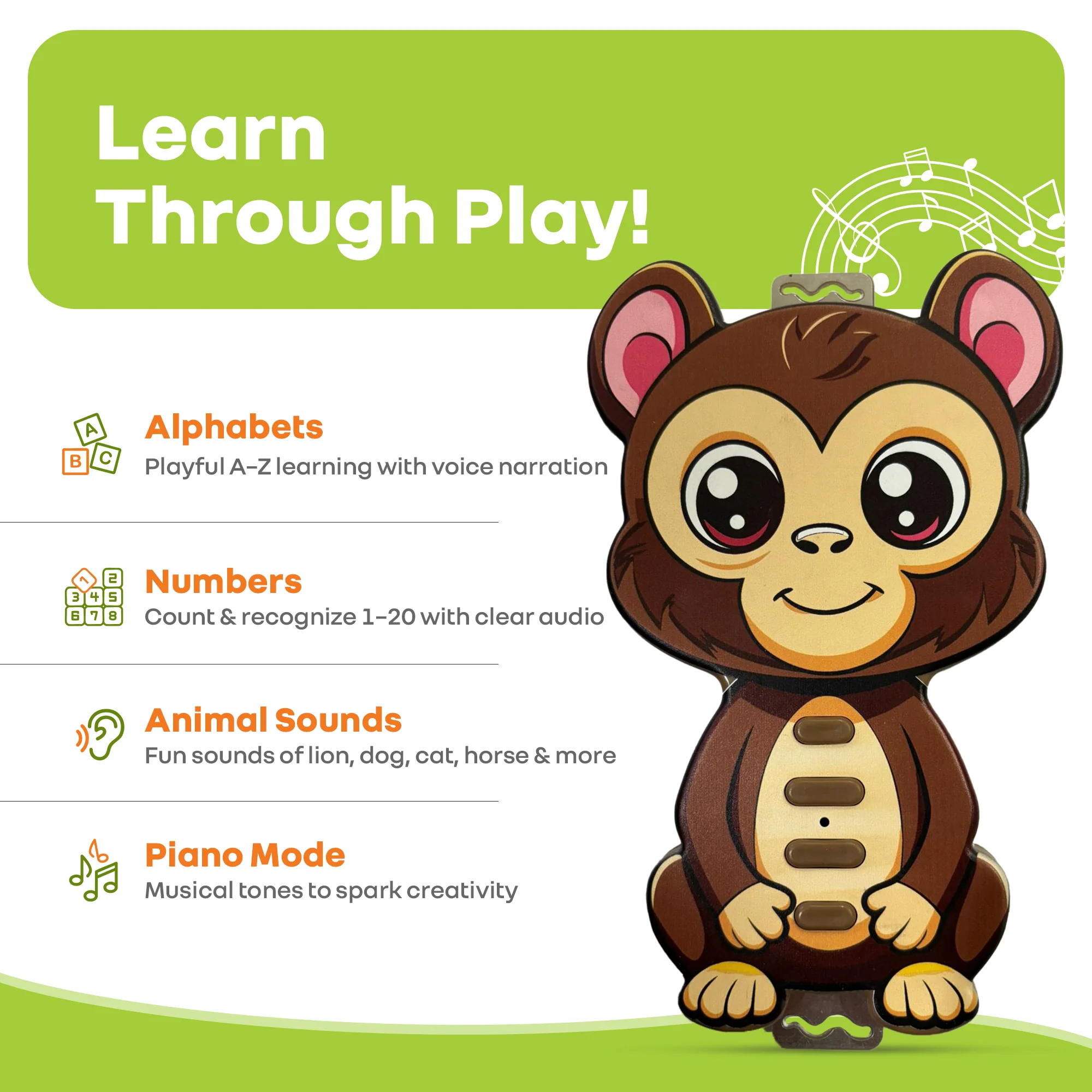 Orapple Tap N Play Musical Learning Toy with 4 Fun Modes Toy for Kids 2+ Years - Image 5