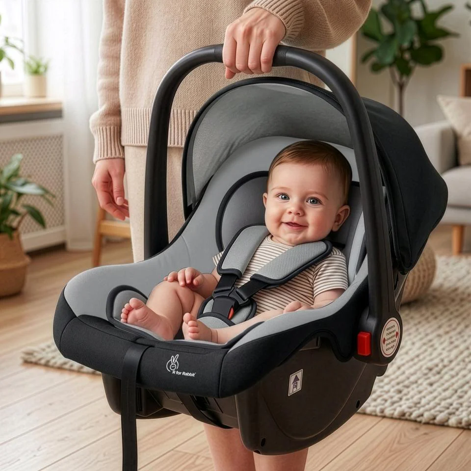 Picaboo 4 In 1 Multipurpose Baby Carry Cot Cum Car Seat With Safety Belt - Black Grey
