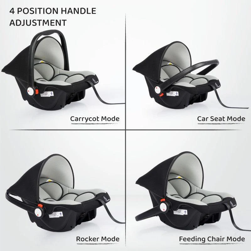 Picaboo 4 In 1 Multipurpose Baby Carry Cot Cum Car Seat With Safety Belt - Black Grey - Image 5