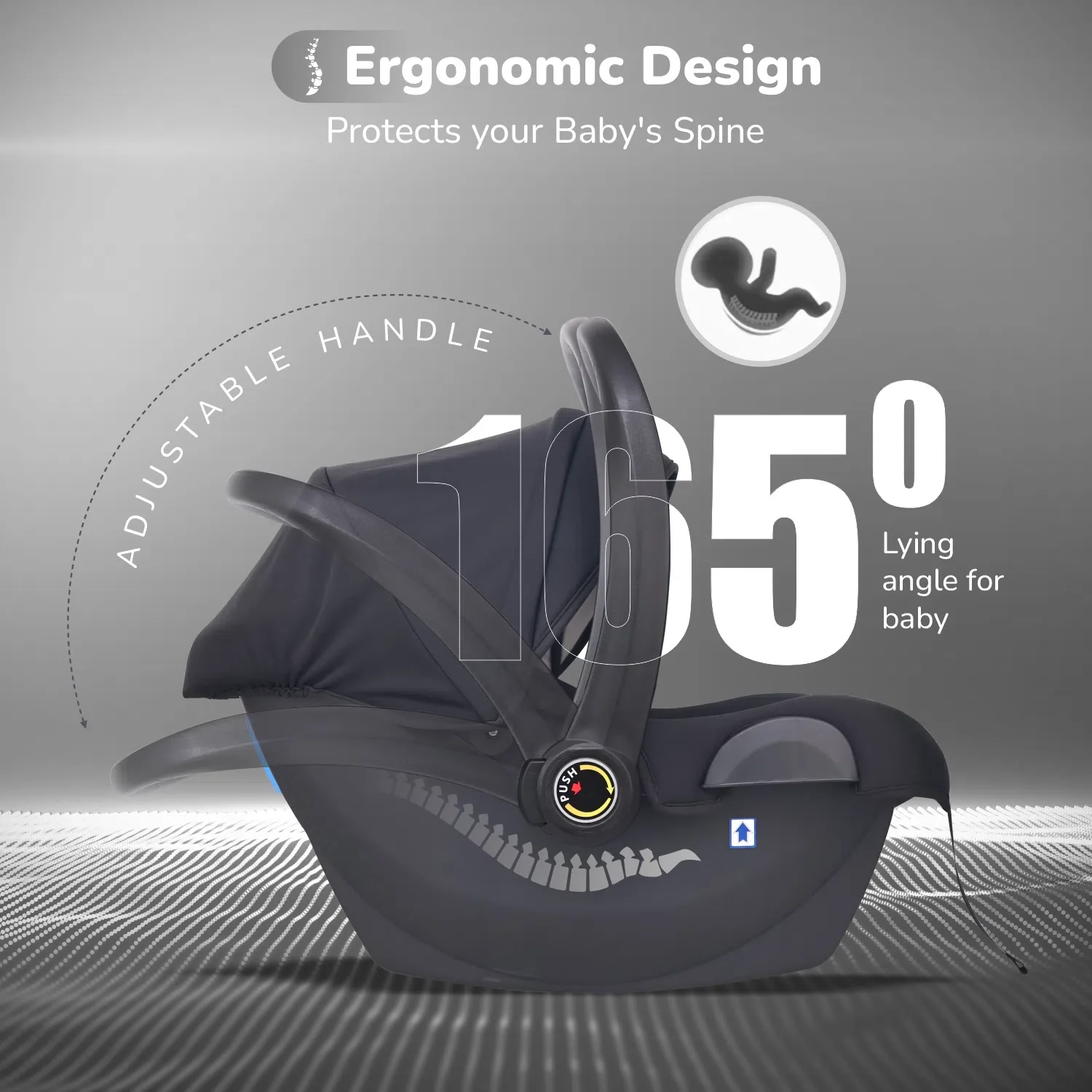 Picaboo NXG 4 In 1 Multipurpose Baby Carry Cot With Personalized Name Tag - Black Grey - Image 6