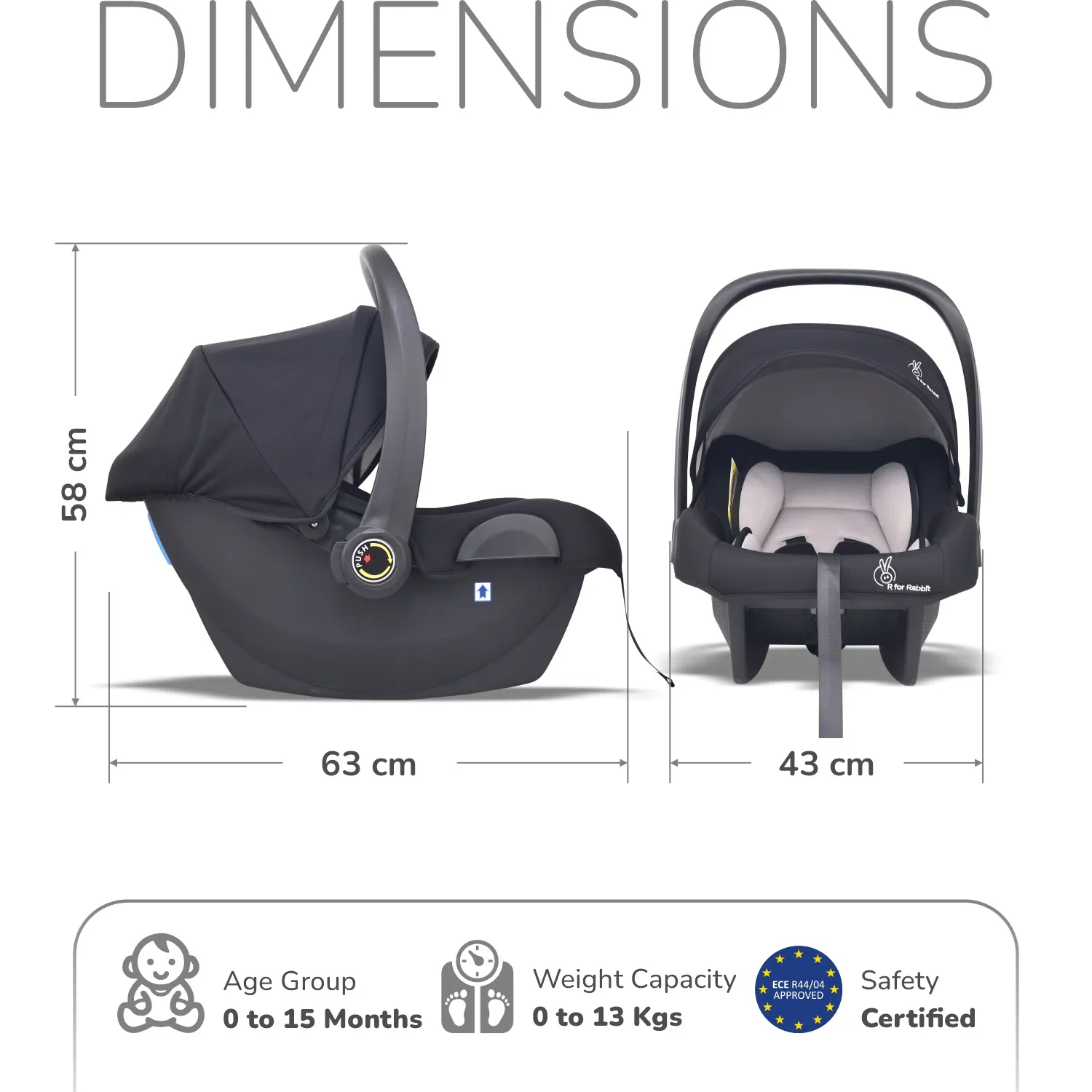 Picaboo NXG 4 In 1 Multipurpose Baby Carry Cot With Personalized Name Tag - Black Grey - Image 10