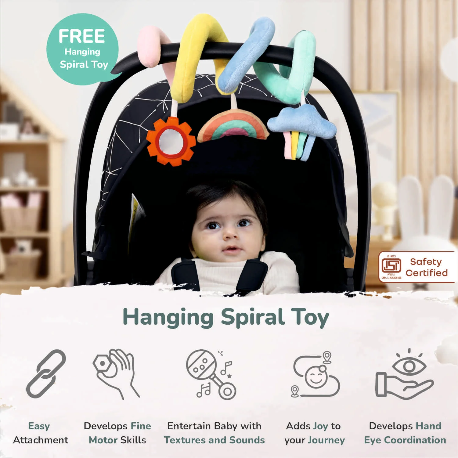 Picaboo NXG 4 In 1 Multipurpose Baby Carry Cot With Personalized Name Tag - Silver Black - Image 4