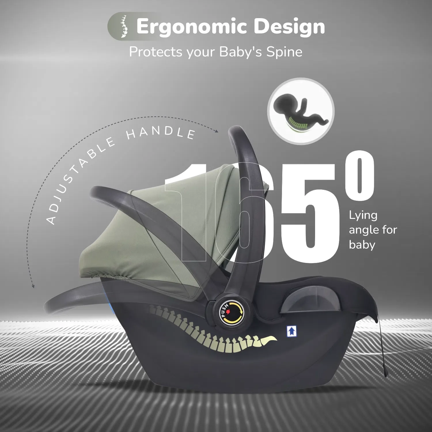 Picaboo NXG 4 In 1 Multipurpose Baby Carry Cot With 3-Point Safety Harness - Green Black - Image 5