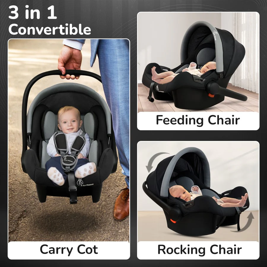 Picaboo Sportz Baby Carry Cot With Personalized Name Tag - Grey Black - Image 3