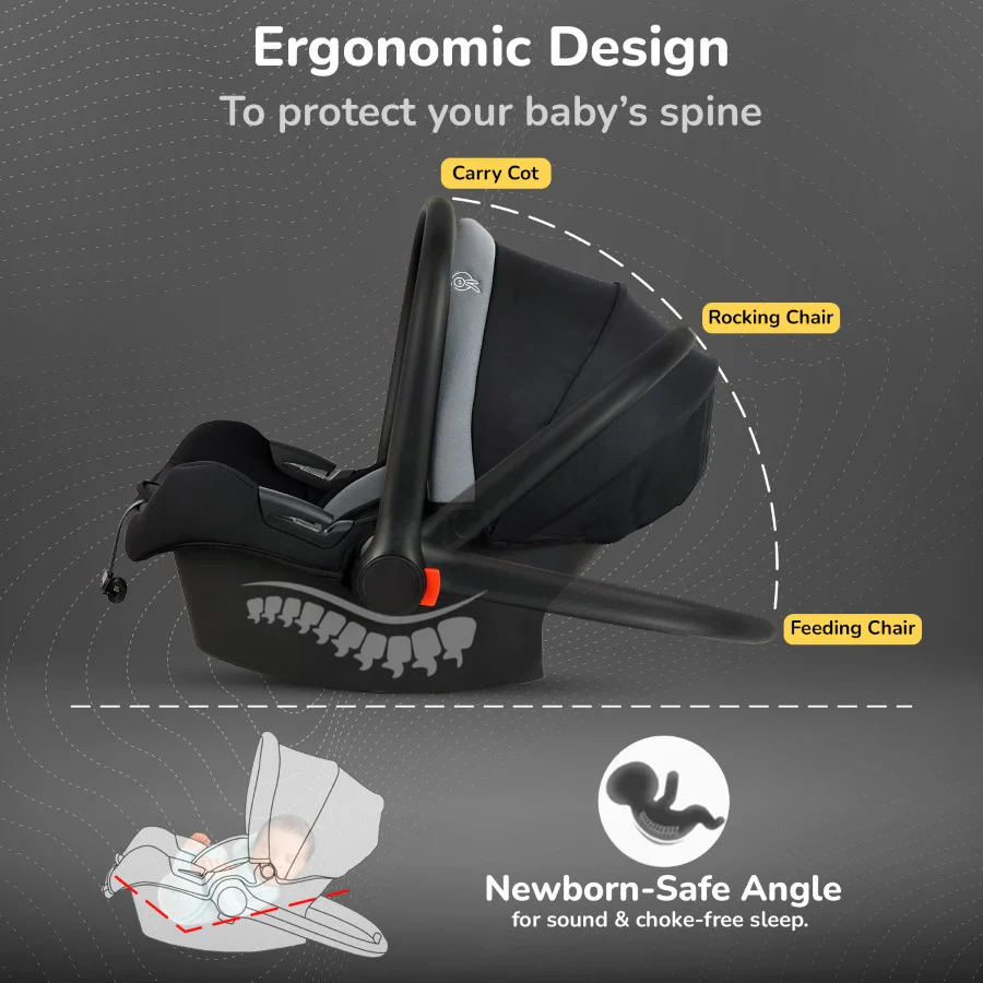 Picaboo Sportz Baby Carry Cot With Personalized Name Tag - Grey Black - Image 4