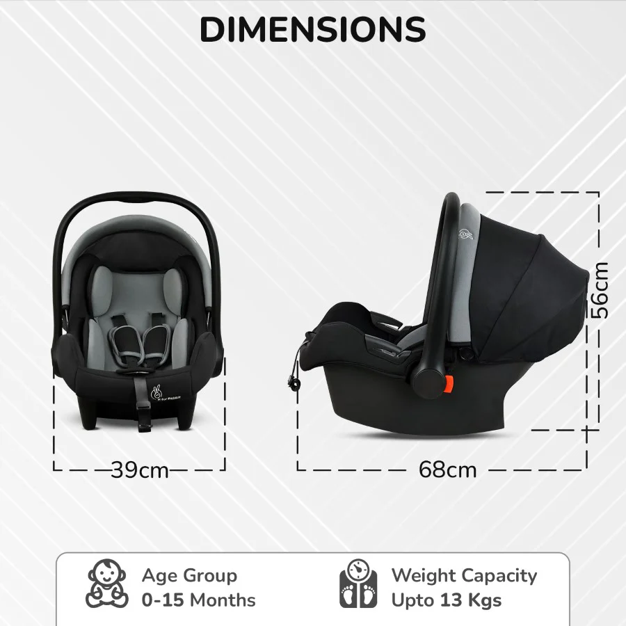 Picaboo Sportz Baby Carry Cot With Personalized Name Tag - Grey Black - Image 8