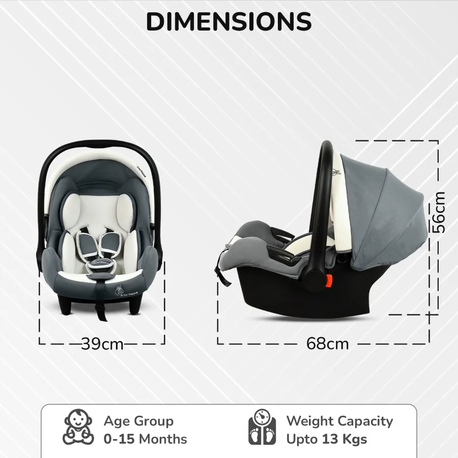 Picaboo Sportz Baby Carry Cot With Personalized Name Tag - Light Grey - Image 8
