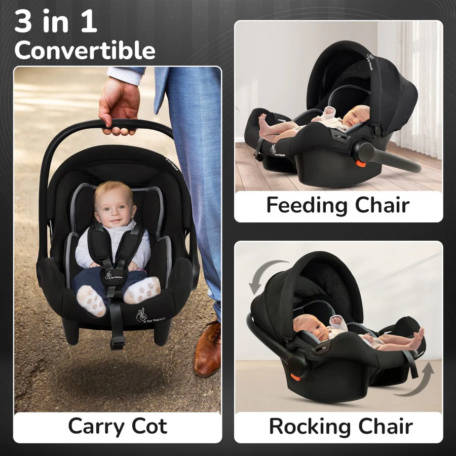 Picaboo Sportz Baby Carry Cot With Personalized Name Tag - Pure Black - Image 3