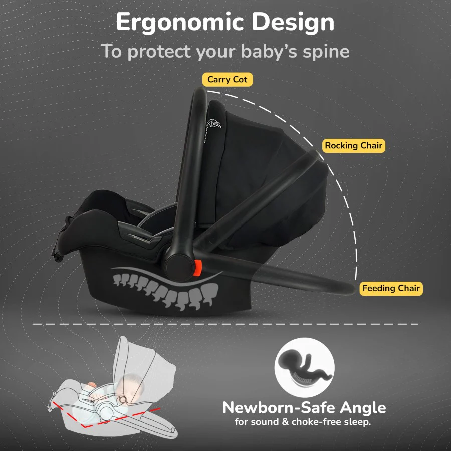 Picaboo Sportz Baby Carry Cot With Personalized Name Tag - Pure Black - Image 4