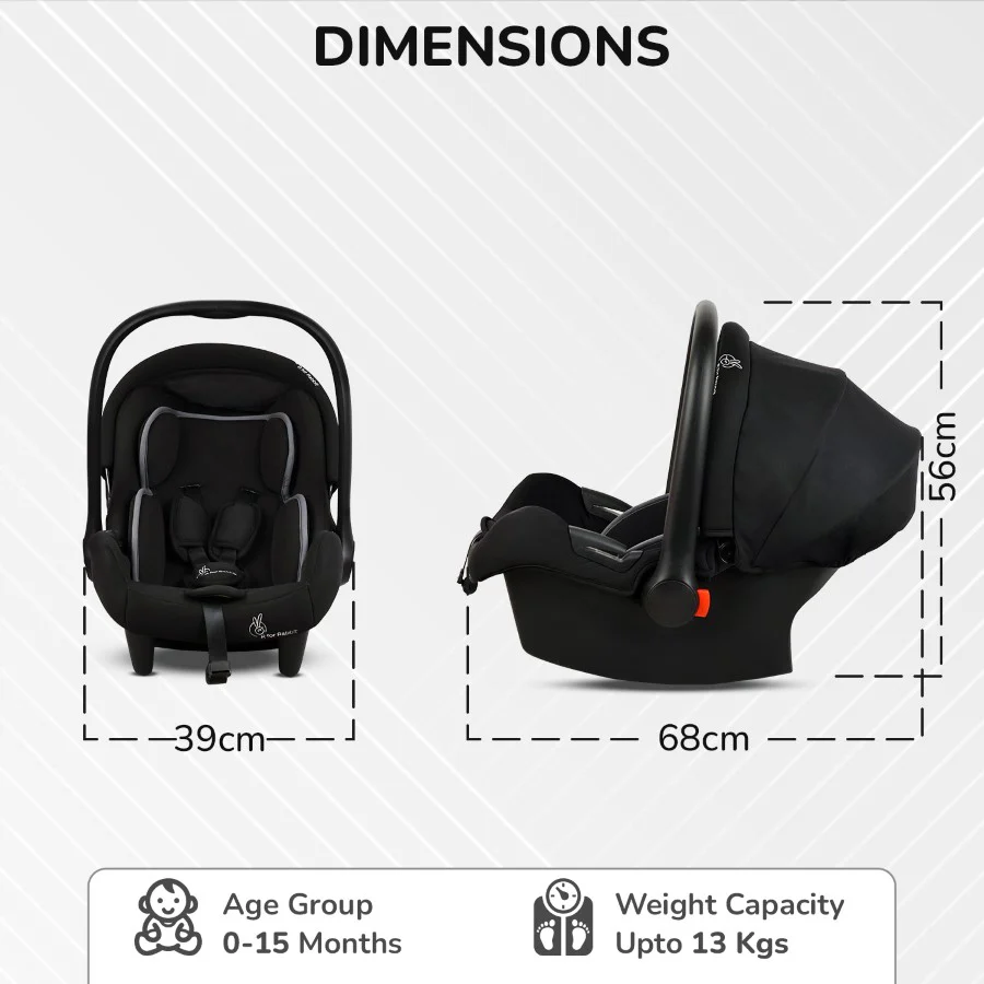 Picaboo Sportz Baby Carry Cot With Personalized Name Tag - Pure Black - Image 8