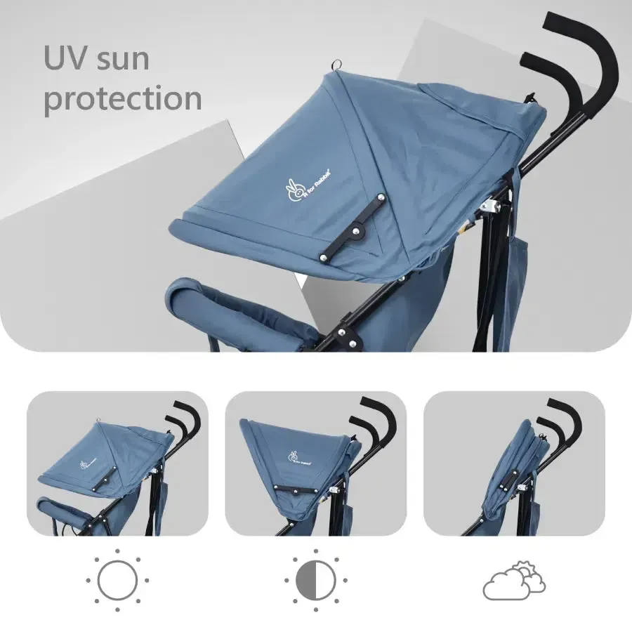 Pixie Buggy Stroller Easy to Fold and Store, UV Sun Protection Canopy, Rear Brakes, Storage Bag - Abstract Blue - Image 2