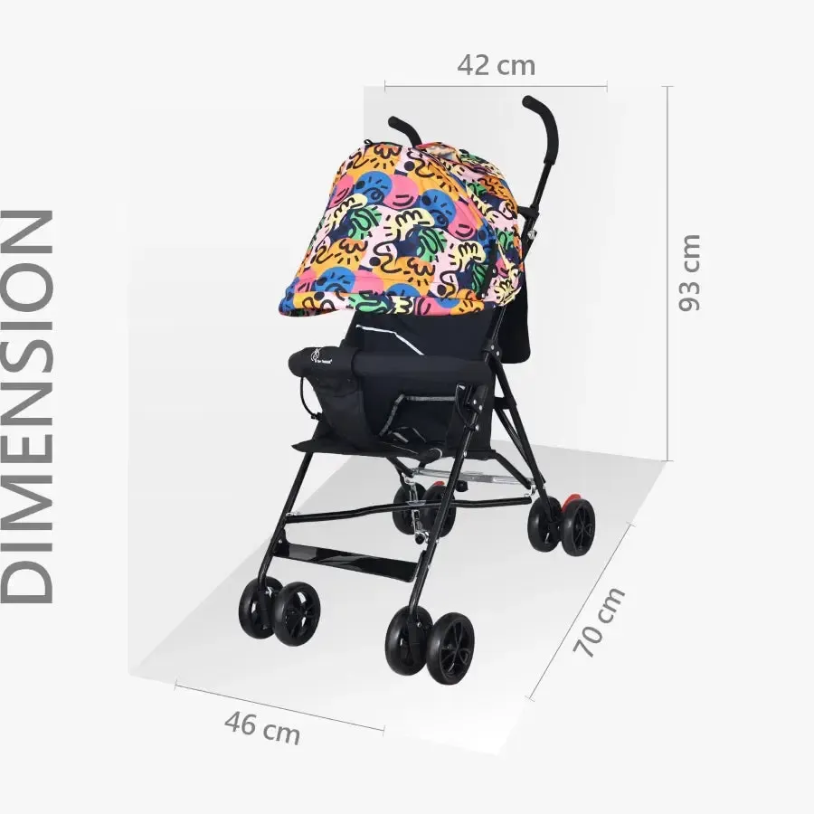 Pixie Buggy Stroller Easy to Fold and Store, UV Sun Protection Canopy, Rear Brakes, Storage Bag - Black Multi - Image 6