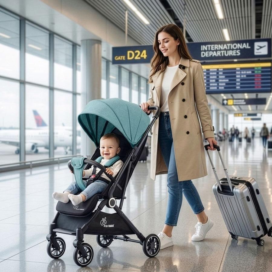 Pocket Air Baby Stroller With Personalized Name Plate - Green Black