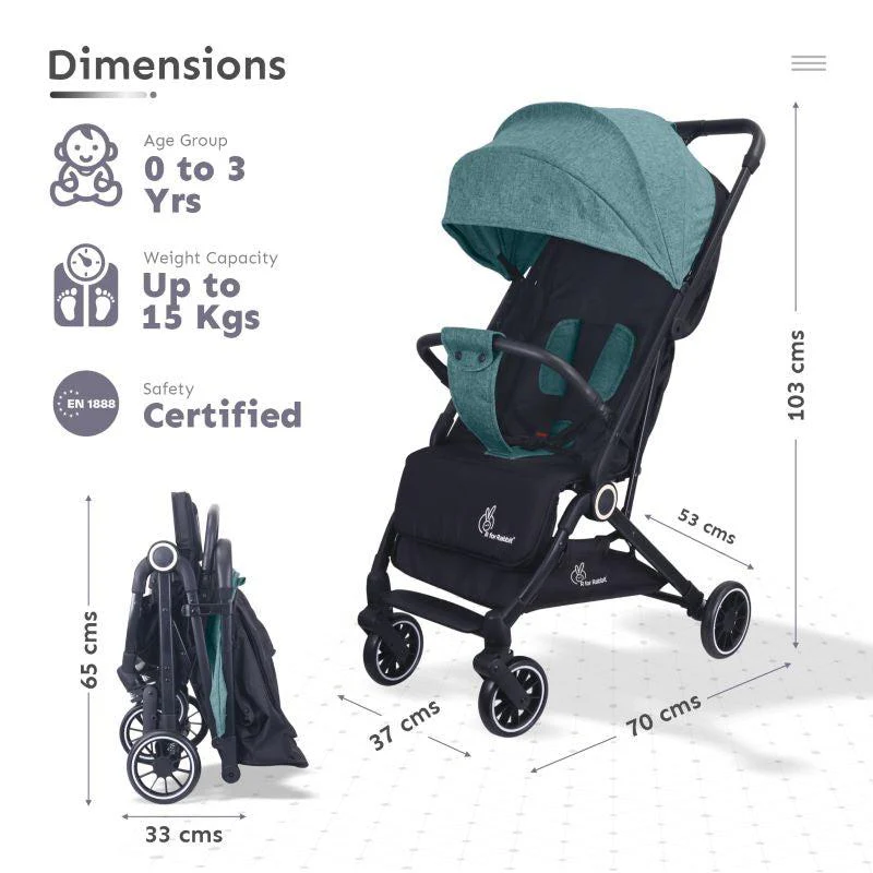 Pocket Air Stroller One Hand Fold, Light Weight, Travel Friendly, Adjustable Canopy - Green Black - Image 8
