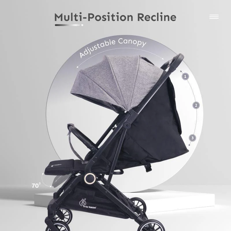 Pocket Air Stroller One Hand Fold, Light Weight, Travel Friendly, Adjustable Canopy - Grey - Image 2