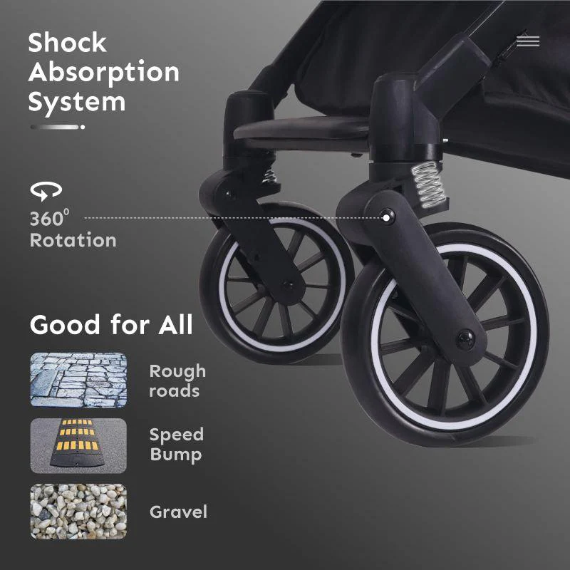 Pocket Air Stroller One Hand Fold, Light Weight, Travel Friendly, Adjustable Canopy - Grey - Image 4