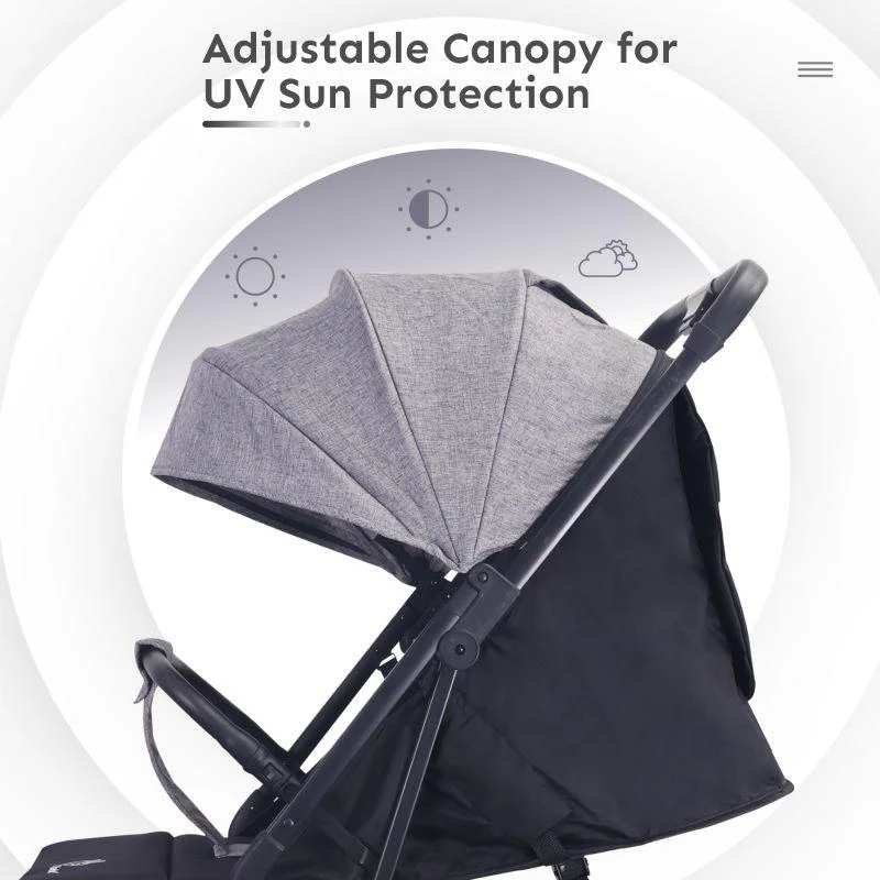 Pocket Air Stroller One Hand Fold, Light Weight, Travel Friendly, Adjustable Canopy - Grey - Image 6