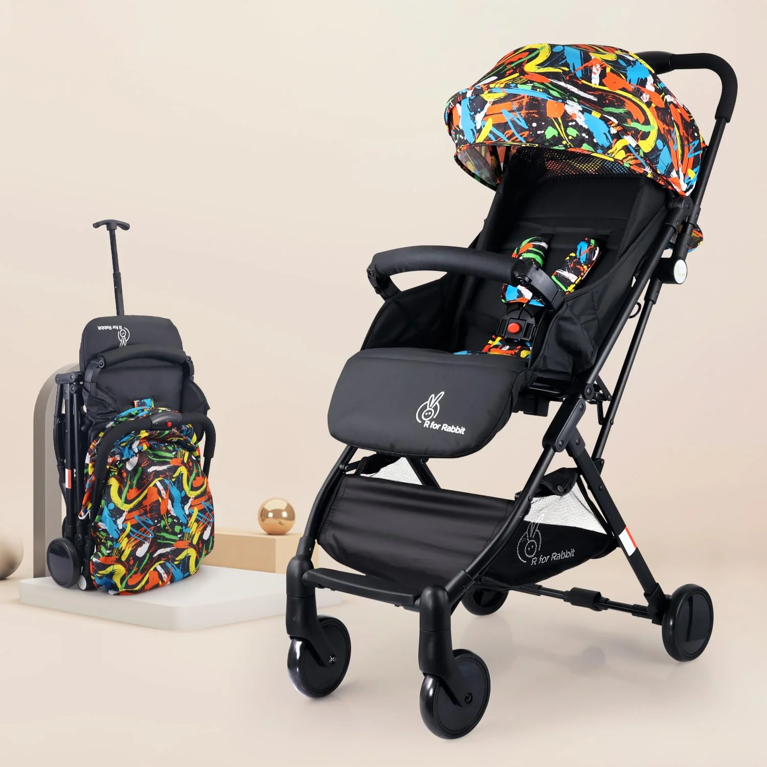 Pocket Stroller Lite One Hand Fold, Multi Recline, Light Weight, Travel Friendly, Adjustable Canopy, Steel Frame, Link Brake, 0-3 Years - Black Multi - Image 2