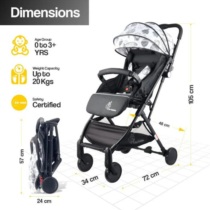Pocket Stroller Lite One Hand Fold, Multi Recline, Light Weight, Travel Friendly, Adjustable Canopy, Steel Frame, Link Brake, 0-3 Years - Black White - Image 8