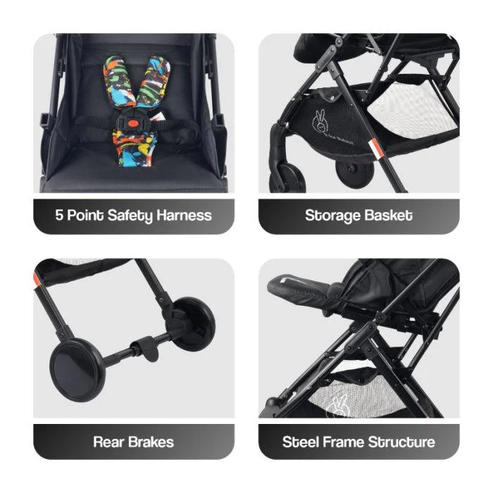 Pocket Lite Baby Stroller With Personalized Name Plate - Black Multi - Image 5