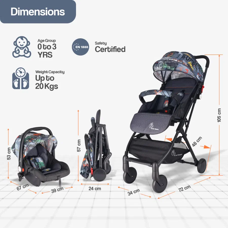 Pocket Lite Travel System Kids Stroller With Infant Car Seat to a Carry Cot, Rocker or Feeding Chair - Denim Grey - Image 7