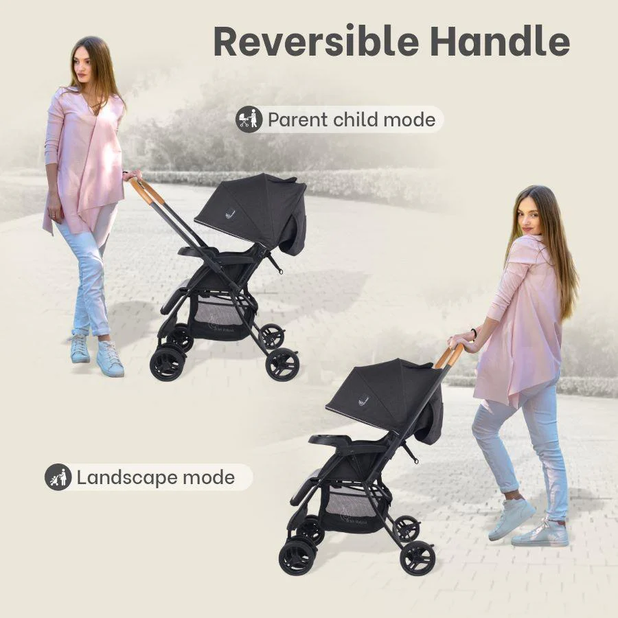 Poppins Joy Baby Stroller With Personalized Name Plate - Black Grey - Image 3