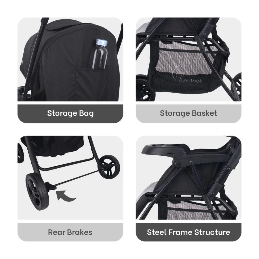 Poppins Joy Baby Stroller With Personalized Name Plate - Black Grey - Image 9