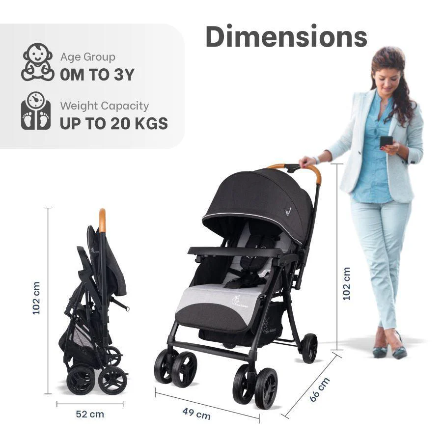 Poppins Joy Cute Stroller For Kids - Black Grey - Image 9