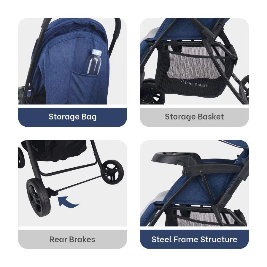 Poppins Joy Cute Stroller For Kids - Blue Grey - Image 9