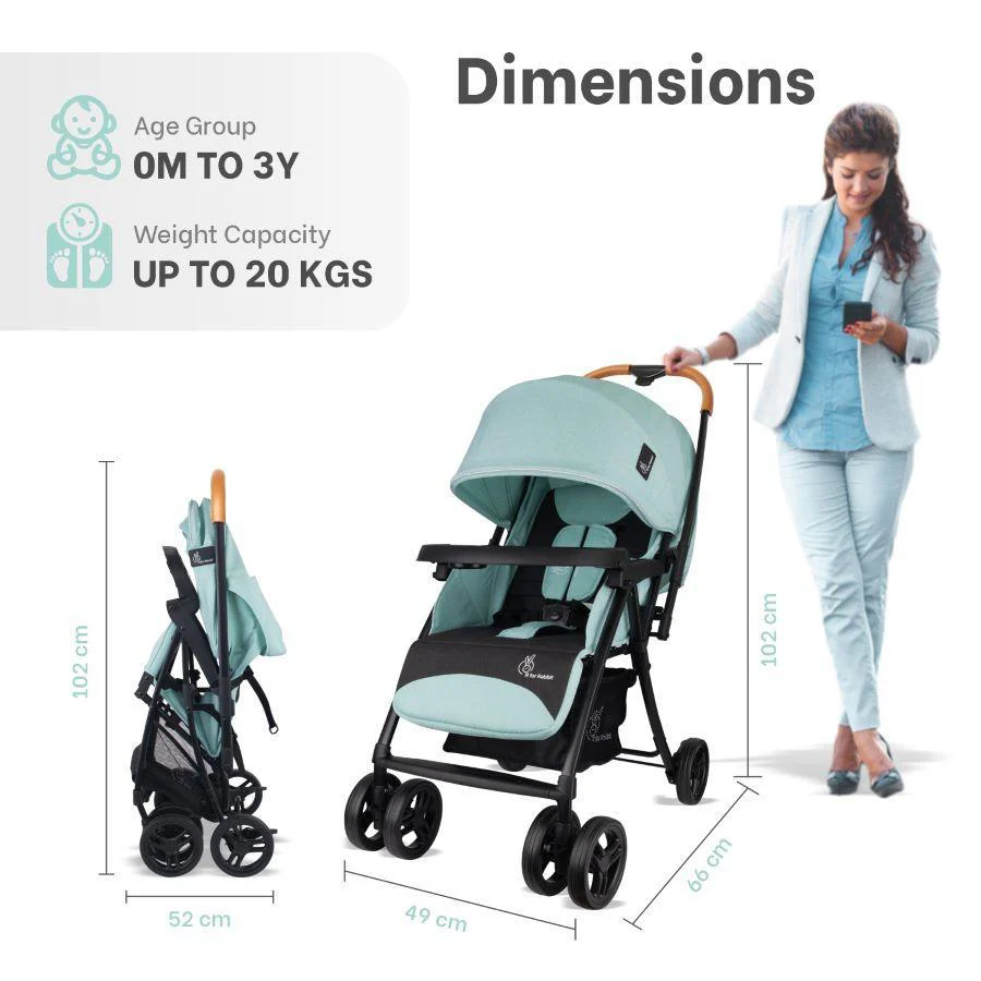 Poppins Joy Cute Stroller For Kids - Green Black - Image 10