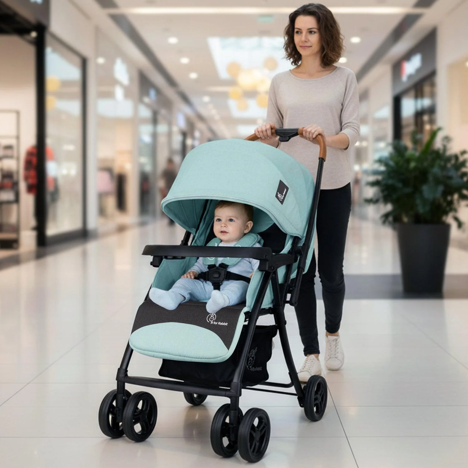 Poppins Joy Cute Stroller For Kids - Green Black - Image 4