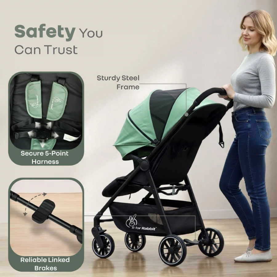 Poppins Neo Baby Stroller, Travel Stroller with 5-Point Harness & One-Hand Fold - Olive Green - Image 4