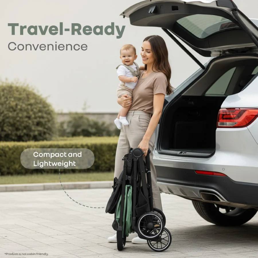 Poppins Neo Baby Stroller, Travel Stroller with 5-Point Harness & One-Hand Fold - Olive Green - Image 7