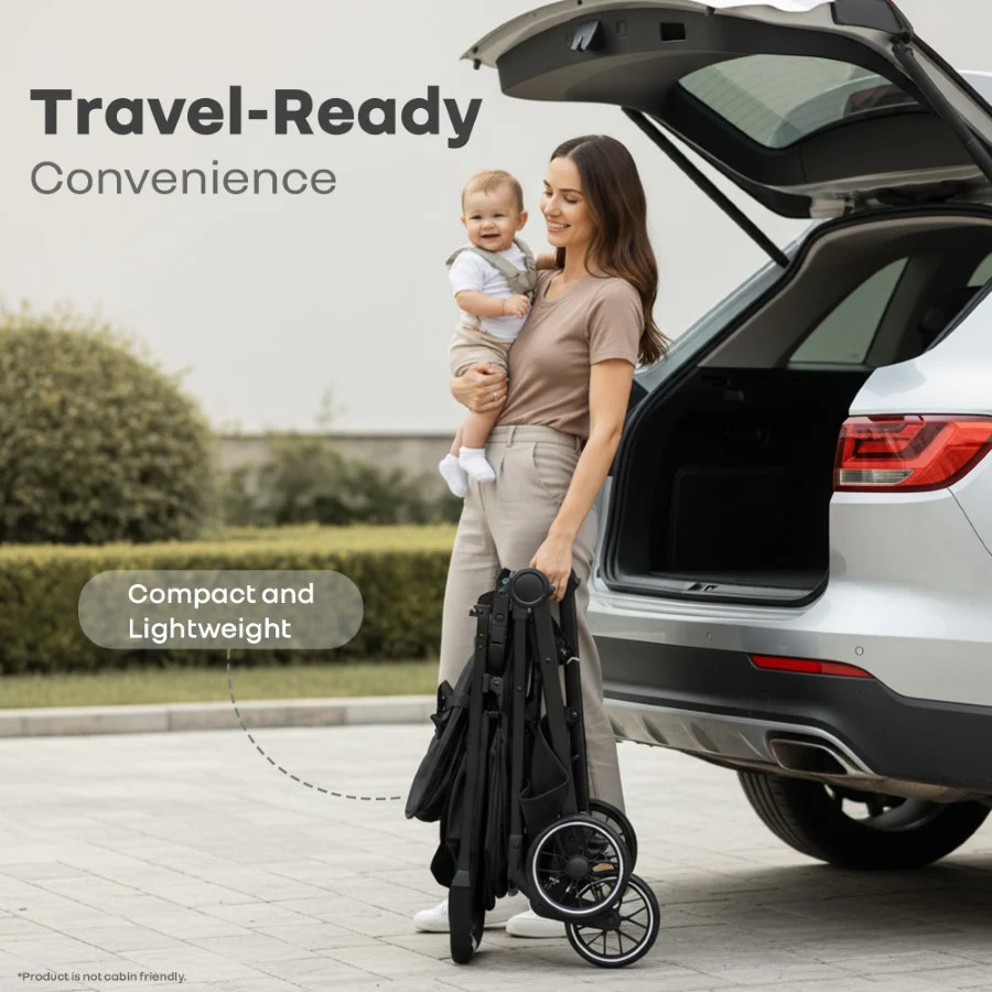 Poppins Neo Baby Stroller, Travel Stroller with 5-Point Harness & One-Hand Fold - Pure Black - Image 7