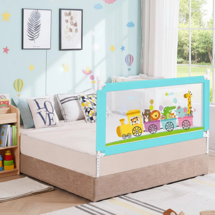 Safari Bed Rail for Baby With Adjustable Height, Mesh & Storage Pocket
