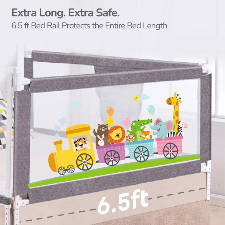 Safari Bed Rail for Baby With Adjustable Height, Mesh & Storage Pocket - Image 11