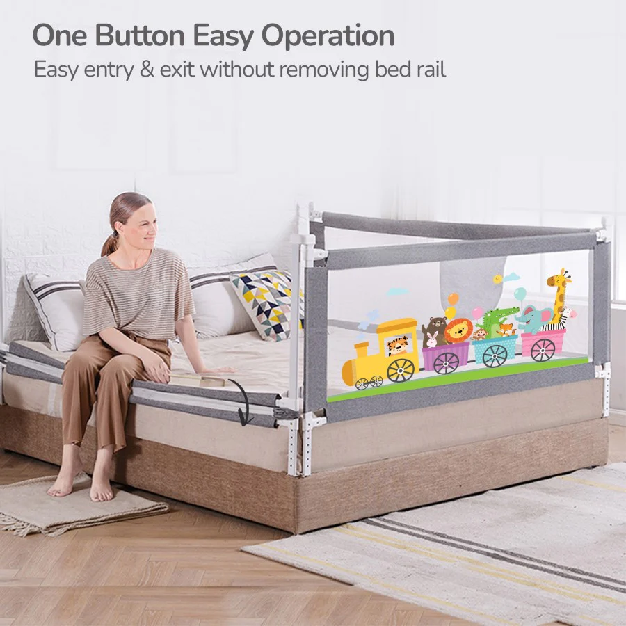 Safari Bed Rail for Baby With Adjustable Height, Mesh & Storage Pocket - Image 14