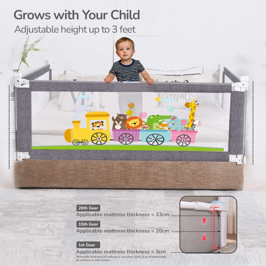 Safari Bed Rail for Baby With Adjustable Height, Mesh & Storage Pocket - Image 15