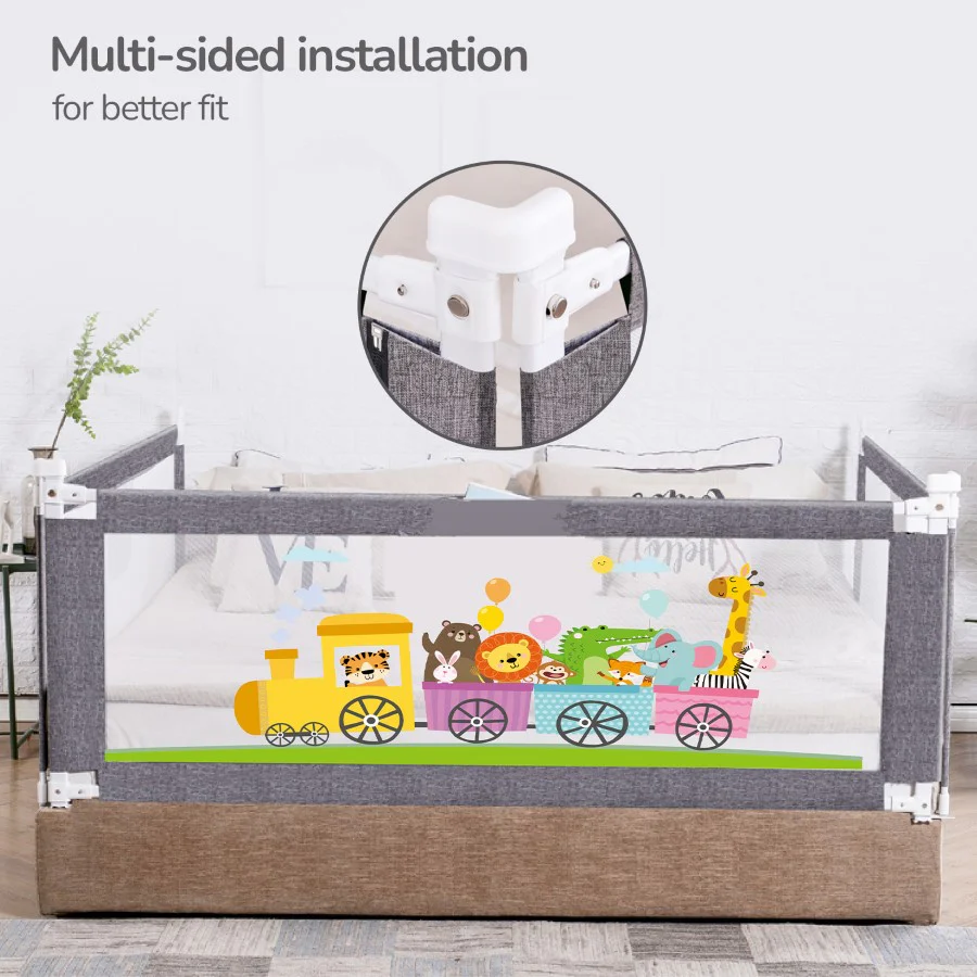 Safari Bed Rail for Baby With Adjustable Height, Mesh & Storage Pocket - Image 16