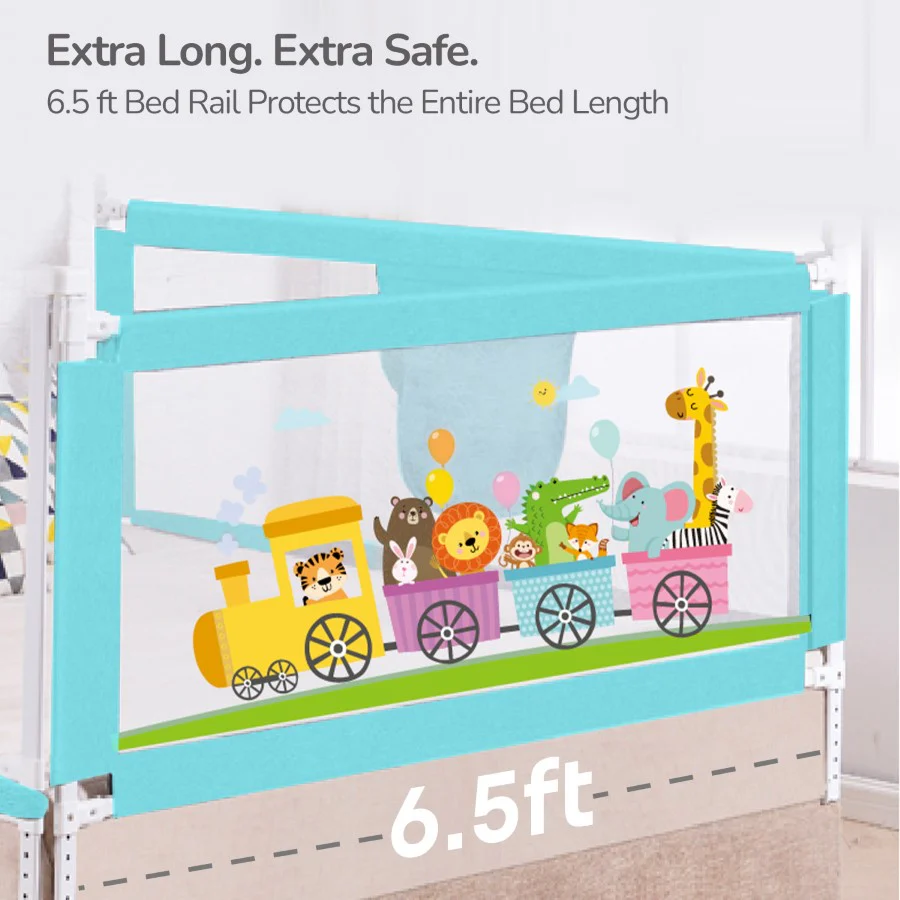 Safari Bed Rail for Baby With Adjustable Height, Mesh & Storage Pocket - Image 2