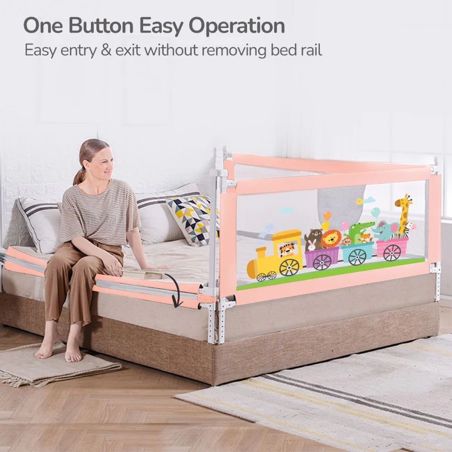 Safari Bed Rail for Baby With Adjustable Height, Mesh & Storage Pocket - Image 23
