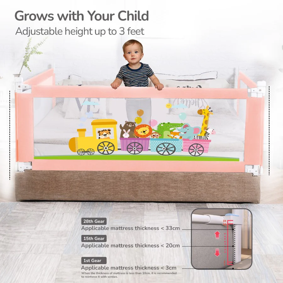 Safari Bed Rail for Baby With Adjustable Height, Mesh & Storage Pocket - Image 24