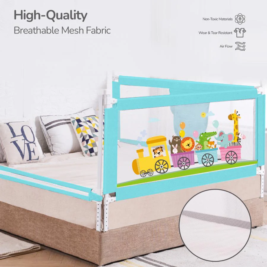 Safari Bed Rail for Baby With Adjustable Height, Mesh & Storage Pocket - Image 3