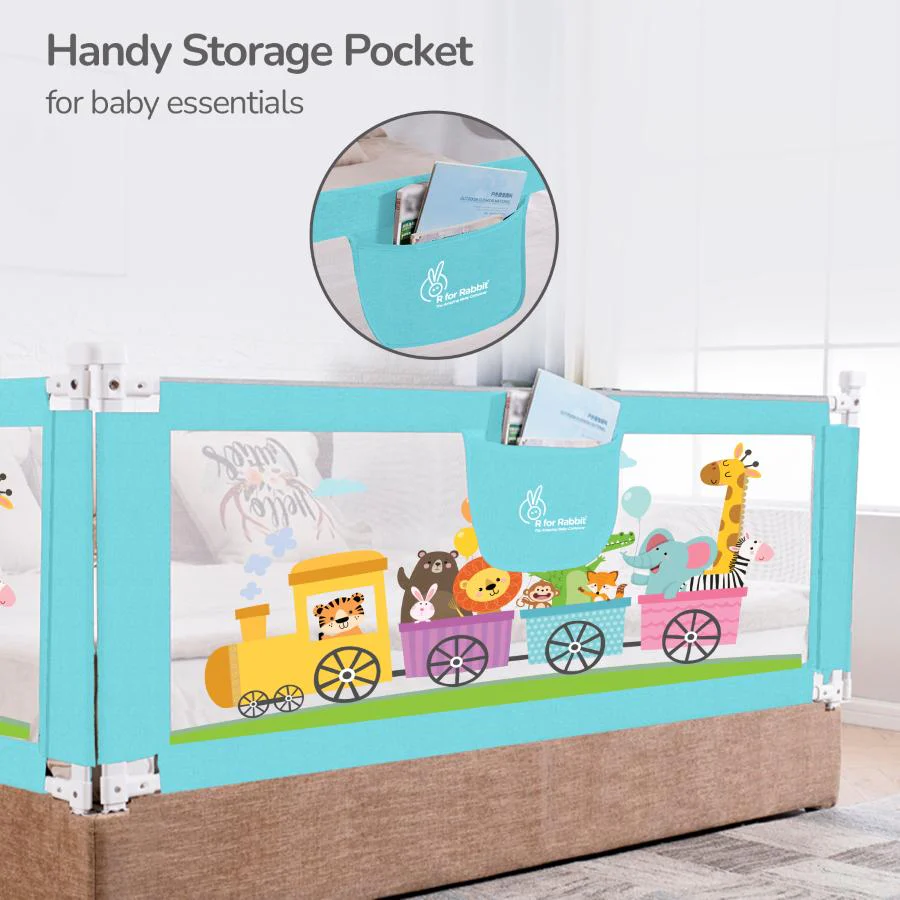 Safari Bed Rail for Baby With Adjustable Height, Mesh & Storage Pocket - Image 4