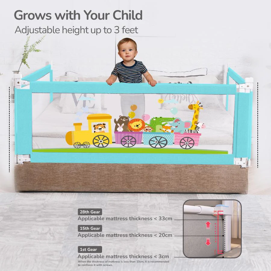 Safari Bed Rail for Baby With Adjustable Height, Mesh & Storage Pocket - Image 6