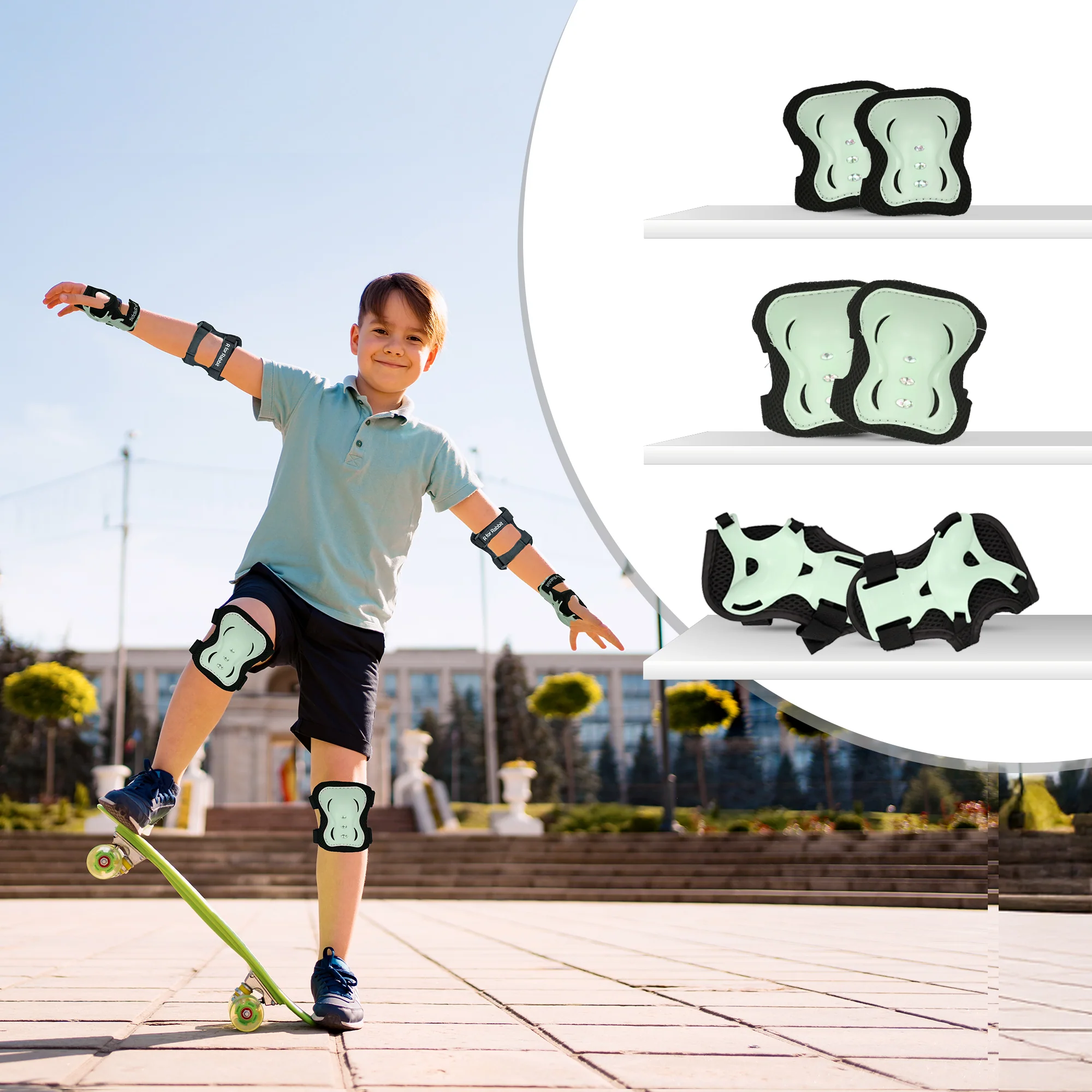 Kids Safety Protector Pads Set, Cushioned Knee, Elbow & Wrist Guards for Outdoor Riding & Sports