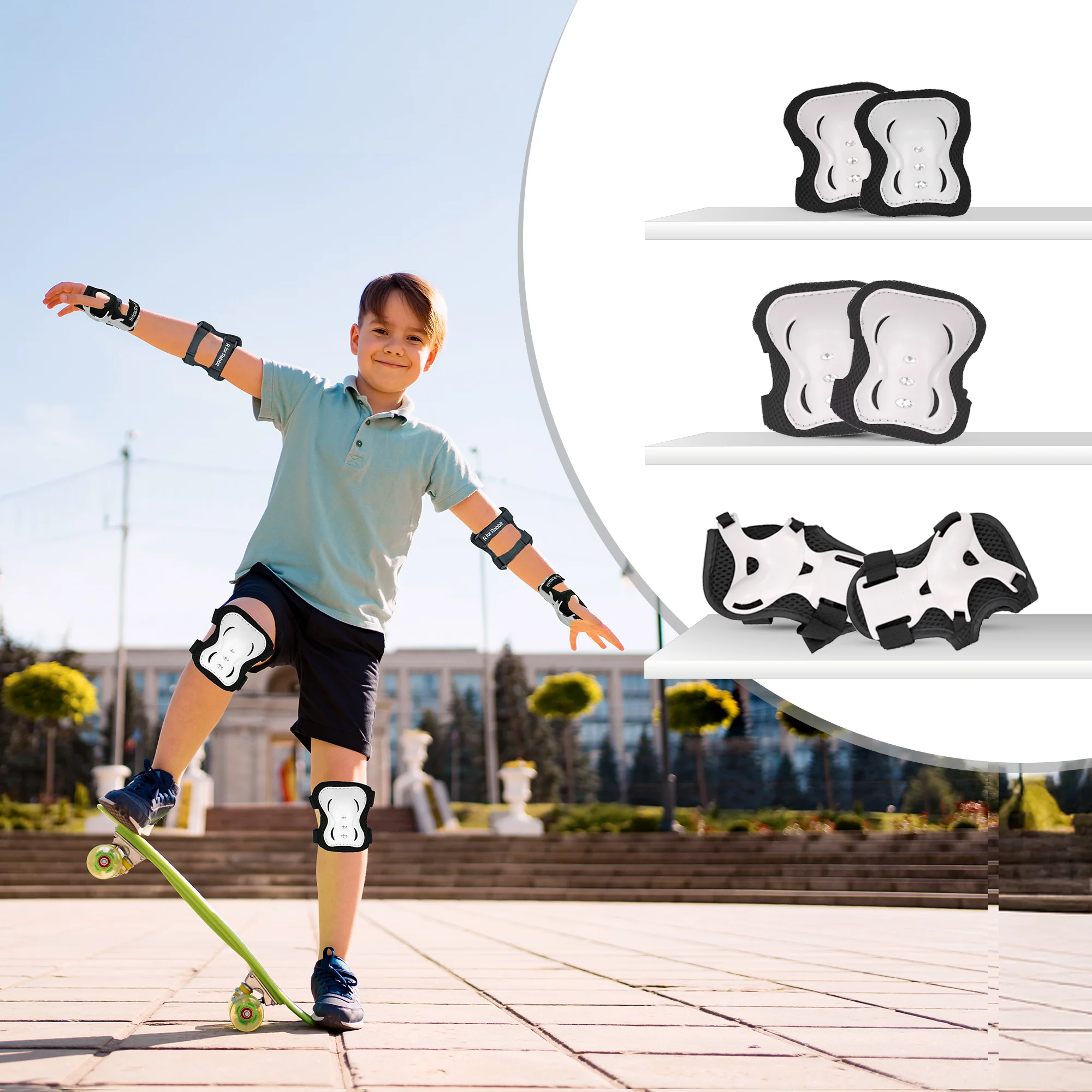 Kids Safety Protector Pads Set, Cushioned Knee, Elbow & Wrist Guards for Outdoor Riding & Sports - Image 19